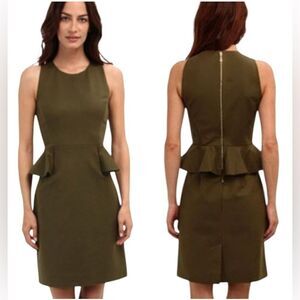 Kate Spade Olive Green Peplum Sheath Dress Havana 10. NWT